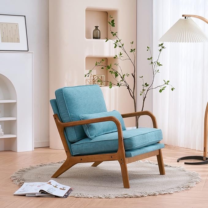 Bonnlo Teal Accent Chairs Set of 2, Upholstered Mid Century Modern Lounge Chairs Reading Chairs Side Sitting Chair Solid Wood Farmhouse Armchairs for Living Room, Bedroom, Guest Room
