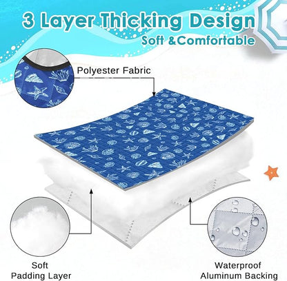 Waterproof Picnic Outdoor Blanket, 79" x 59" Sandproof Foldable Large Picnic Blanket for Beach, Camping, Park, Travel, Concert, Great Gift for Families and Couples (Blue Sea Shells)