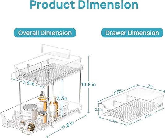 Vtopmart 4 Pack 2 Tier Bathroom Under Sink Organizers and Storage, Clear Kitchen Pantry Organization, Pull Out Medicine Cabinet Organizer with Movable Dividers