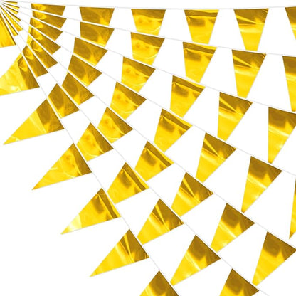 32.8FT Gold Glitter Triangle Pennant Banner Flag Metallic Bunting Fabric Garland for Christmas Graduation Wedding Engagement Anniversary Bachelorette Birthday Bridal Shower Valentine's Party Decor