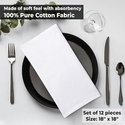 Urban Villa Cloth Napkins White Dinner Napkins Set of 12 (18X18 Inches) 100% Cotton Absorbent Washable Durable Reusable Ideal for Hotel Collection Farmhouse Party Thanksgiving Fall Dinner Napkins