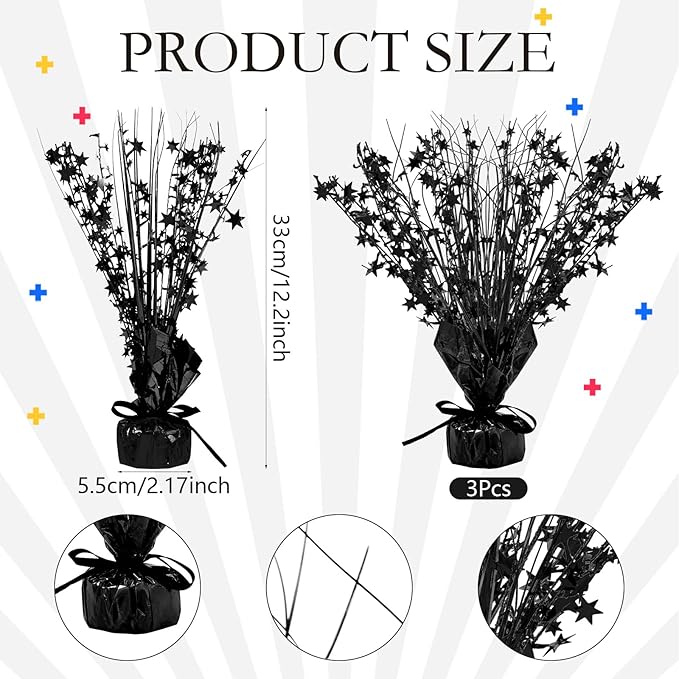 Crowye 18 Pcs Foil Spray Centerpiece Christmas Party Winter Star Table Decoration Burst Metallic Table Centerpieces for Birthday Party Season Holiday(Black)