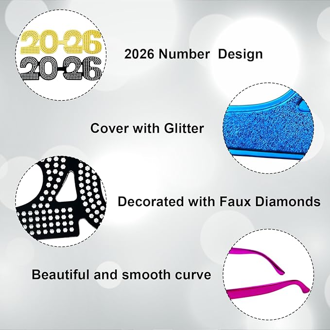 2026 Glasses Bulk - 24PCS, New Years Eve Party Favors Supplies Decorations, NYE 2026 Plastic Glasses Eyewear, Happy New Year Photo Booth Props, Class of 2026 Graduation Party Accessories