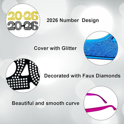 2026 Glasses Bulk - 24PCS, New Years Eve Party Favors Supplies Decorations, NYE 2026 Plastic Glasses Eyewear, Happy New Year Photo Booth Props, Class of 2026 Graduation Party Accessories