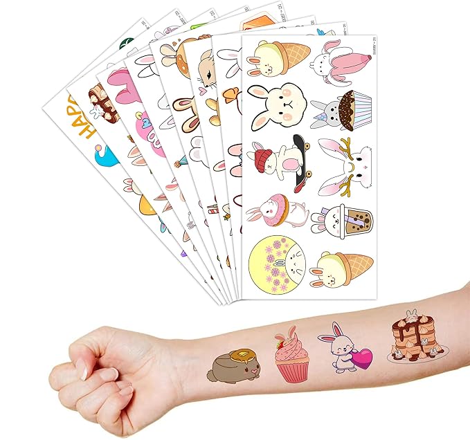 Bunny Temporary Tattoos 8 Sheets 85PCS Rabbit Bunny Party Decorations Favors Supplies Easter Bunny Theme Birthday Cute Tattoo Stickers Christmas Gifts for Boys Girls Kids Class School Prizes Carnival