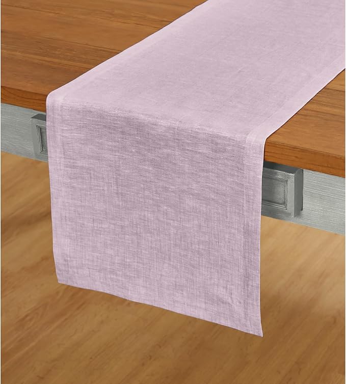 Solino Home Linen Small Table Runner 48 Inches - Athena, 100% Pure Linen Chambray Lavender Table Runner 14 x 48 Inch Ideal for Dresser and Coffee Tables - Holiday