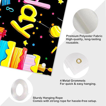 Nuxovilar Happy Birthday Banner Decorations 17.72x78.74 Inch Colorful Gifts Theme - Polyester for Indoor Outdoor Birthday Party Decor