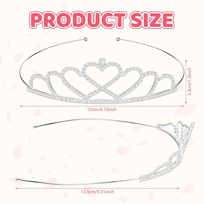 32 Pieces Girls Crystal Tiara Crown Rhinestone Tiara Headband Crystal Princess Tiaras Silver Heart Crown Headband for Wedding Prom Birthday Party Hair Jewelry (Pretty Style)