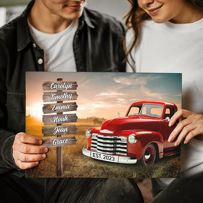 Dem Canvas Personalized Wooden Signs With Names Family Truck Wall Art, Photo Canvas Gifts For Family Street Sign