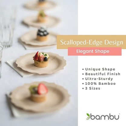 Bambu Pack of 100-11 Inch Disposable Bamboo Plates Fancy, Biodegradable Eco Friendly Products, Bamboo Disposable Plates for Party, Weddings, and Events, Great For Any Occasion - Bulk Case