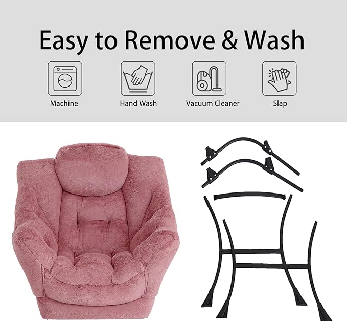 LITA Lazy Chair with Ottoman, Modern Accent Leisure Upholstered Sofa Chair, Lounge Reading Chairs with Armrests and a Side Pocket for Living Room, Bedroom & Small Space, Plush Dark Pink