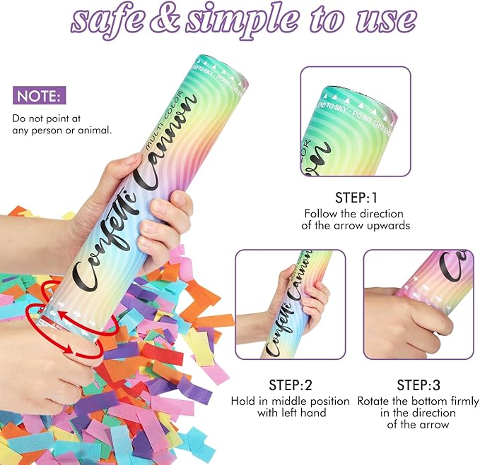 6 Pack Confetti Poppers Multicolor Confetti Cannon - 12 Inch Biodegradable Party Poppers Shooters for Birthdays, Weddings, New Year's Eve, Christmas, Parties,Graduation Celebration