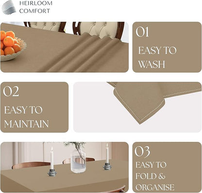Beige Cotton Tablecloth, Table Cover 52x70 Inch, Fits 4-6 Seats, Soft, Durable, Washable, Wrinkle Resistant, Rectangle Table Cloth for Dining, Family Dinner, Everyday Use, Home Decor