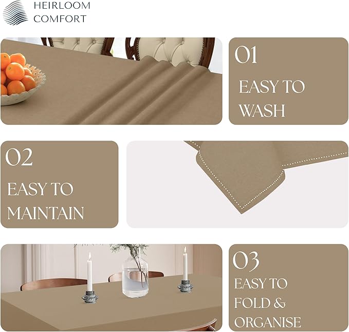 Beige Tablecloth, 100% Cotton Table Cover 60x102 Inch, Fits 8-10 Seats, Soft, Durable, Washable, Wrinkle Resistant, Rectangle Table Cloth for Dining, Home Decor, Dinner, Everyday Use