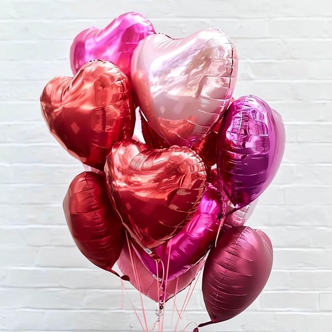 Red Heart Shaped balloons Pack of 12,18 Inch Silver Love Valentine Balloons Pink Heart Romantic Balloons For Valentines Day Propose Marriage Wedding Bridal Shower Engagement Party Decorations