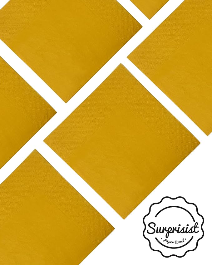 Ginger Yellow Cocktail Napkins 5 * 5inch disposable Beverage Napkin paper for Cocktail, Wedding, Dinner，Birthday Party Dessert Wine Paper Napkins（ 120 Count）