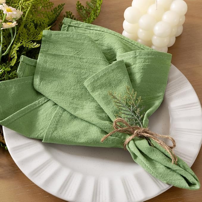 Socomi Cloth Napkins Sage Green Fall Thanksgiving Washable Reusable Bulk Linen Cotton Napkins Set of 4 17"x17" for Wedding Party Bridal Baby Shower Birthday Dining Table Decorations