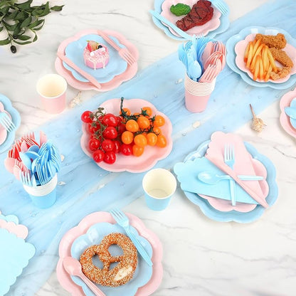 192 Psc Baby Gender Reveal Plates And Napkins Set Party Supplies - For 24 Guests Paper Plates And Napkins Knives Spoons Forks Cups - For Baby Shower Gender Reveal Party