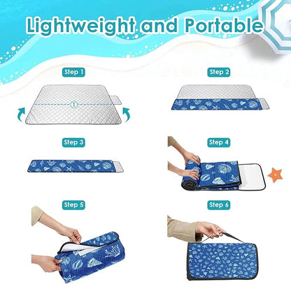 Waterproof Picnic Outdoor Blanket, 79" x 59" Sandproof Foldable Large Picnic Blanket for Beach, Camping, Park, Travel, Concert, Great Gift for Families and Couples (Blue Sea Shells)