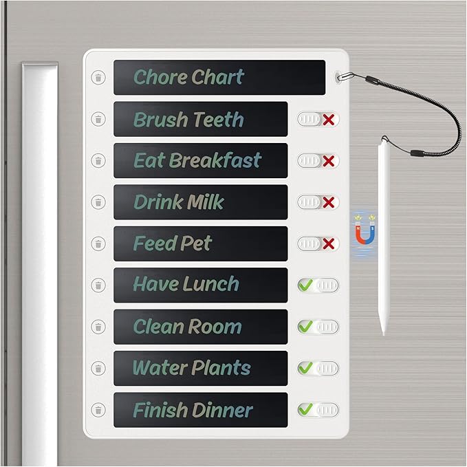 Upgrade 1Pack LCD Writing Tablet Magnetic Chore Chart, to Do List ADHD Tool, 10.3"X7.1" One-Click Clear Digital Rewritable Board for Fridge with 8 Sliders