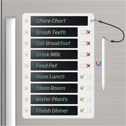 Upgrade 1Pack LCD Writing Tablet Magnetic Chore Chart, to Do List ADHD Tool, 10.3"X7.1" One-Click Clear Digital Rewritable Board for Fridge with 8 Sliders