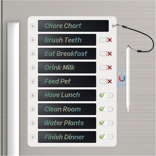 Upgrade 1Pack LCD Writing Tablet Magnetic Chore Chart, to Do List ADHD Tool, 10.3"X7.1" One-Click Clear Digital Rewritable Board for Fridge with 8 Sliders