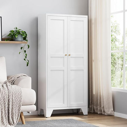 Yizosh Metal Storage Cabinet with 2 Doors and 4 Adjustable Shelves - 61" White Kitchen Pantry Storage 5-Tier Tall Steel Cabinets Locker for Kitchen, Living Room, Dining Room