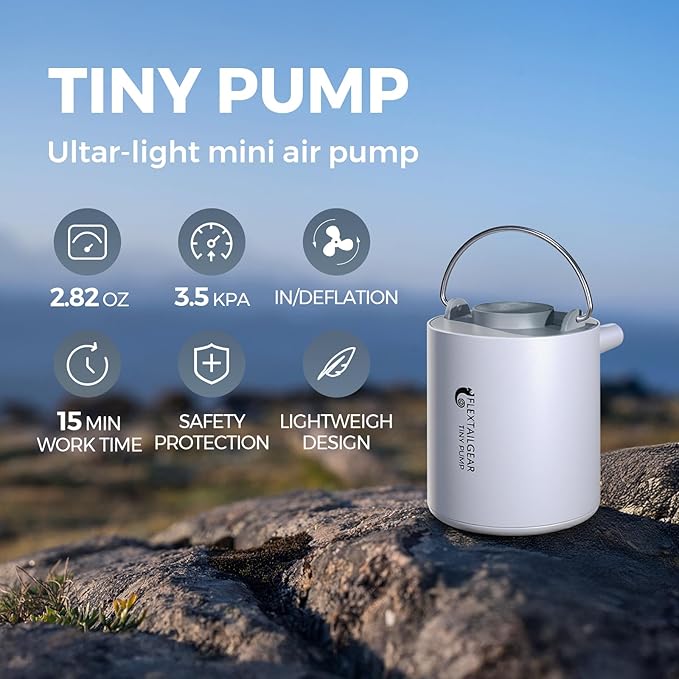 FLEXTAILGEAR Tiny and Portable Air Pump Ultra-Mini Pump with 1300mAh Battery USB Rechargeable to Inflate Deflate for Pool Floats, Air Bed, Air Mattress Swimming Ring, Vacuum Storage Bags