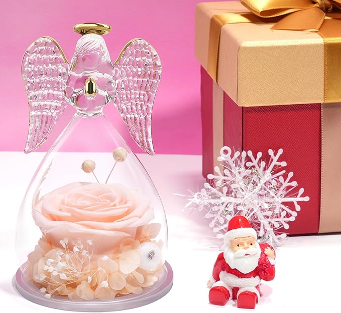 Yamonic Angel Figurine with Preserved Rose, Champagne, Gifts for Mom Grandma, Mothers Day, Christmas, Anniversary, Birthday