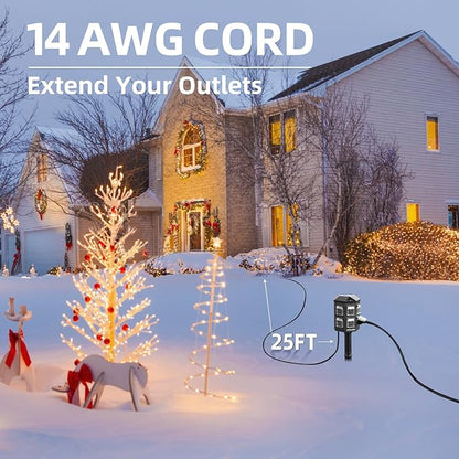 TiFFCOFiO Outdoor Power Strip with 25FT Extension Cord, Remote Control Dusk to Dawn Light Timer Waterproof, 6 Grounded Outlets for Halloween Inflatables and Decorations, ETL Listed