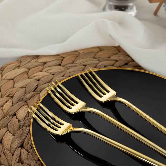 100 PCS Gold Plastic Forks, Heavy Duty Disposable Gold Forks, Gold Silverware Plastic Utensils for Party, Birthday, Wedding