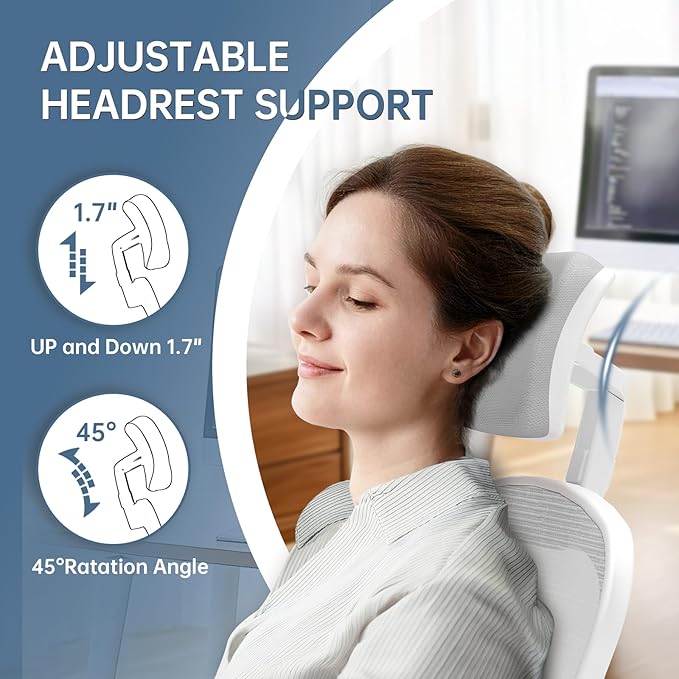 Synorla Office Chair Ergonomic Desk Chair, 330LBS Capacity, High Back Computer Design for Long Hours Comfort, Rolling Swivel for Home Office, Flip-up Armrests, White+Grey