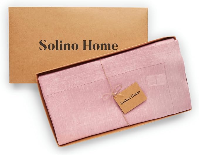 Solino Home Linen Tablecloth 60 x 108 Inch - 100% Pure Linen Bubblegum Pink Table Cloth for Rectangle Tables - Athena, Machine Washable Tablecloth