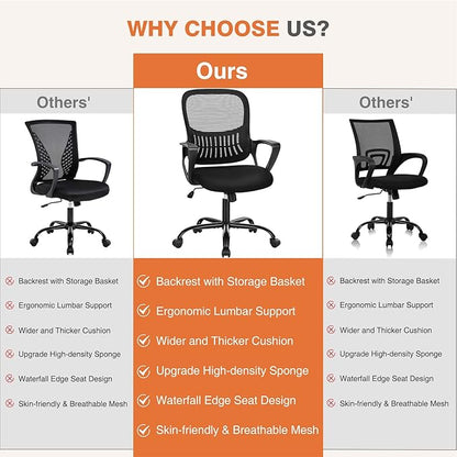 Sweetcrispy Ergonomic Mid-Back Mesh Home Office Desk Chair with Wheels, Lumbar Support, and Comfortable Armrests for Home, Bedroom, Study, Office