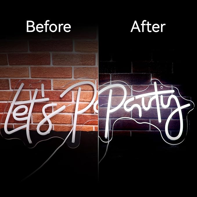 Let's Party Neon Sign for Wall Decor Led Neon Lights for Teen Bedroom Decor Art Light Up Letters LED Neon Signs for All Party Decorations US 5v 21.7×10.4 Inch (White)