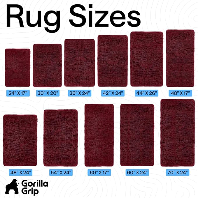GORILLA GRIP Bath Rug Mat 44x26, Soft Absorbent Chenille, Quick Dry Microfiber Mats, Rubber Backing Washable Shower Floor Rugs, Bathmat Runner, US Designed Bathroom Home Decor Accessories Burgundy