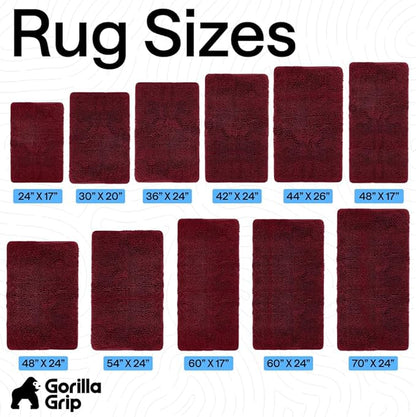 GORILLA GRIP Bath Rug Mat 48x24, Soft Absorbent Chenille, Quick Dry Microfiber Mats, Rubber Backing Washable Shower Floor Rugs, Bathmat Runner, US Designed Bathroom Home Decor Accessories Burgundy