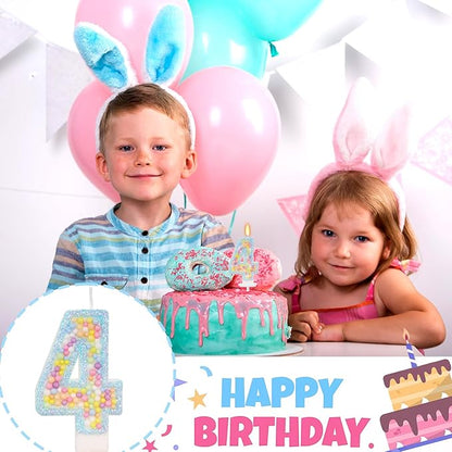 Birthday Candles - Number 4 Candle, Colorful Macaron Candles for Boys/Girls, Blue Cake Decorations, Blue Birthday Decorations