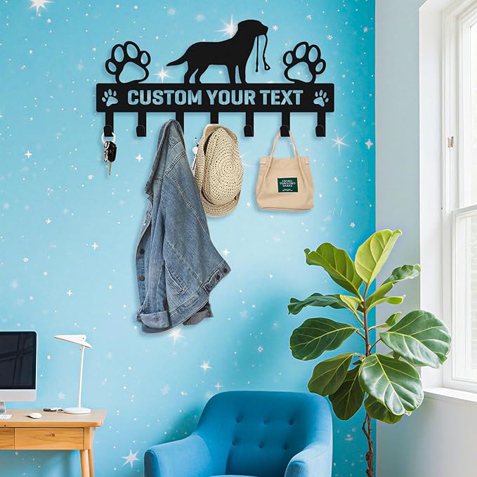 Personalized Dog Leash Holder Wall Mount - Metal Key Organizer Wall Decor, Pet Leash Hook Organizer for Entryway, Durable Coat Hanger, Gift for Pet Lovers (07-Dog)