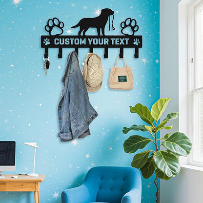 Personalized Dog Leash Holder Wall Mount - Metal Key Organizer Wall Decor, Pet Leash Hook Organizer for Entryway, Durable Coat Hanger, Gift for Pet Lovers (07-Dog)