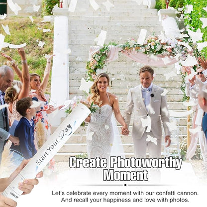 White Butterfly Confetti Poppers, 15 Inch Butterfly Party Poppers for Birthday, Wedding, Halloween Celebrations - Air Powered Confetti Gun