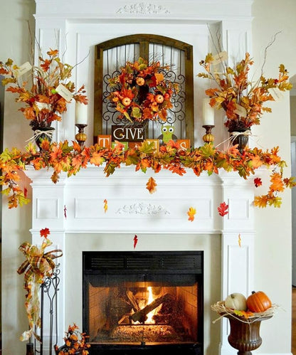 2 Pack Fall Garland Maple Leaf, 6.5Ft/Piece Hanging Vine Garlands Artificial Autumn Foliage Garland Thanksgiving Decor for Home Wedding Fireplace Party