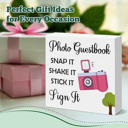 Wedding Photo Guestbook Sign Wooden Box Sign Wedding Party Signs for Reception Ceremony Guest Book Table Wooden Decor Signs Party Decorations Baby Showers Bridal Showers Engagement Decorations