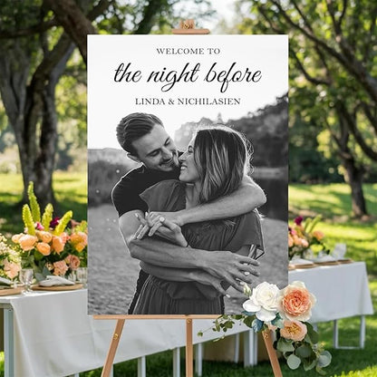 Personalized Rehearsal Dinner Welcome Sign, Rustic & Elegant Wedding Decor, 12"x18" Plastic Modern Sign, Free Standing, Perfect for Wedding Rehearsal Party, The Night Before