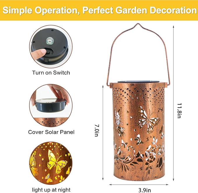 Christmas Gifts for Women, 4 Pack Butterfly Birthday Gifts for Women Mom Grandma Solar Lanterns Outdoor Waterproof Garden Decor Hanging LED Decorative Light for Patio Yard Lawn Gardening Gifts