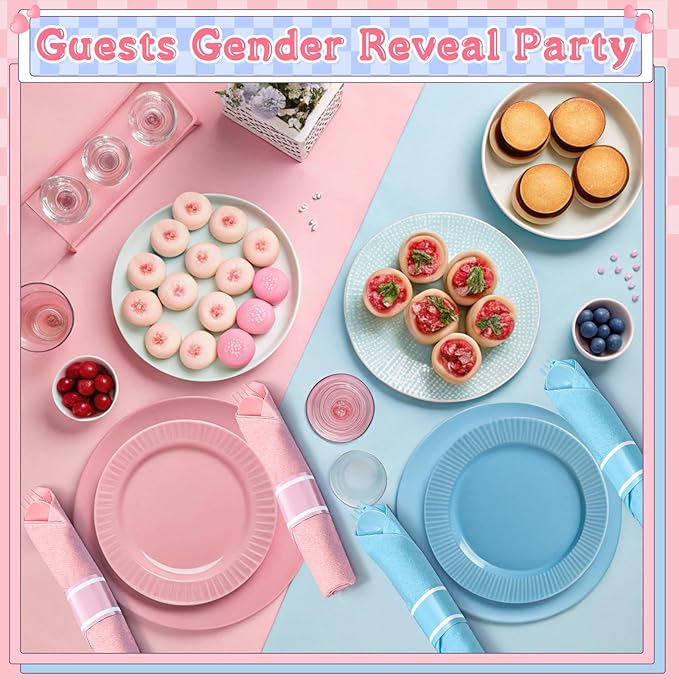 Lasnten 200 Pcs Pre-rolled Light Pink and Blue Plastic Silverware Set for 50 Guest Baby Gender Reveal Party Supplies Include Napkins Knives Spoons and Forks for Baby Shower (Light Pink and Blue)