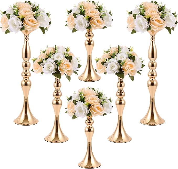 Sabary 6 Pcs Wedding Flower Stand Metal Flower Centerpieces Stand for Table Vase Arrangement Rack for Wedding Reception Dinner Table Party Decor(20, 15, 13 In,Gold)