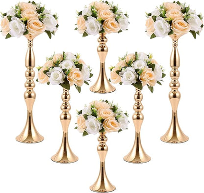 Sabary 6 Pcs Wedding Flower Stand Metal Flower Centerpieces Stand for Table Vase Arrangement Rack for Wedding Reception Dinner Table Party Decor(20, 15, 13 In,Gold)