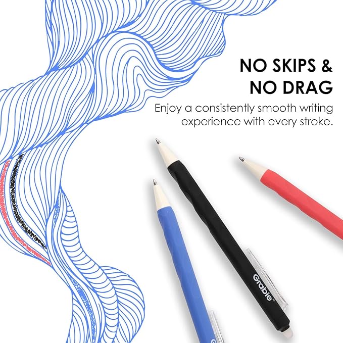 Grabie Erasable Gel Pens, Medium Point 0.7 mm Erasable Pens, Make Mistakes Disappear for Drawing Writing Planner, Pack of 6, Black/Blue/Red