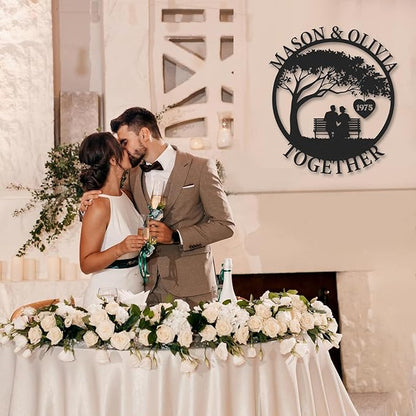 Personalized Anniversary Wedding Gifts for Couples, Custom Metal Sign with Couples Name and Date, Last Name Sign, Metal Art Wall Decor, Home Decor, Engagement Bridal Shower Gifts Color07